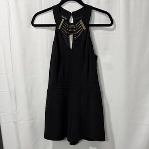 Bebe Black Romper with Gold Chain Detail